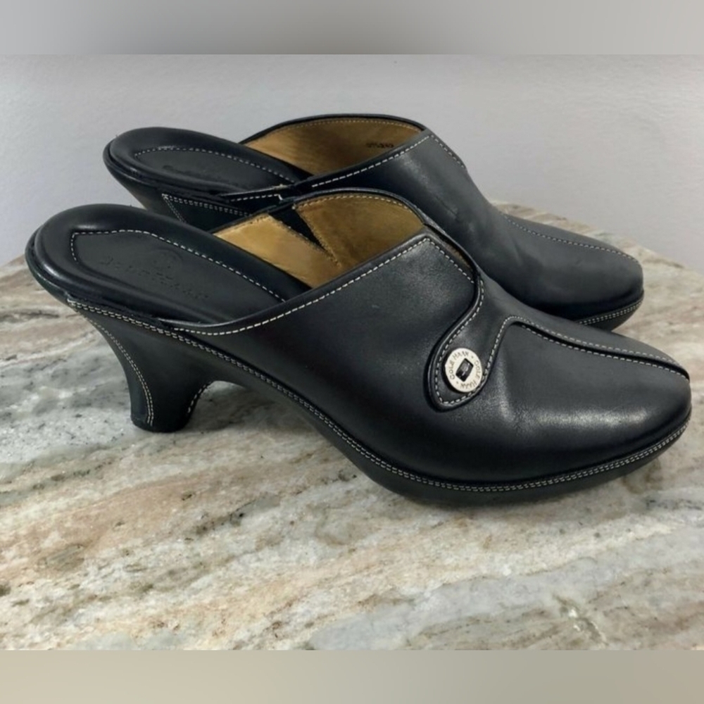 Cole Haan Black Leather Mules with Stitching